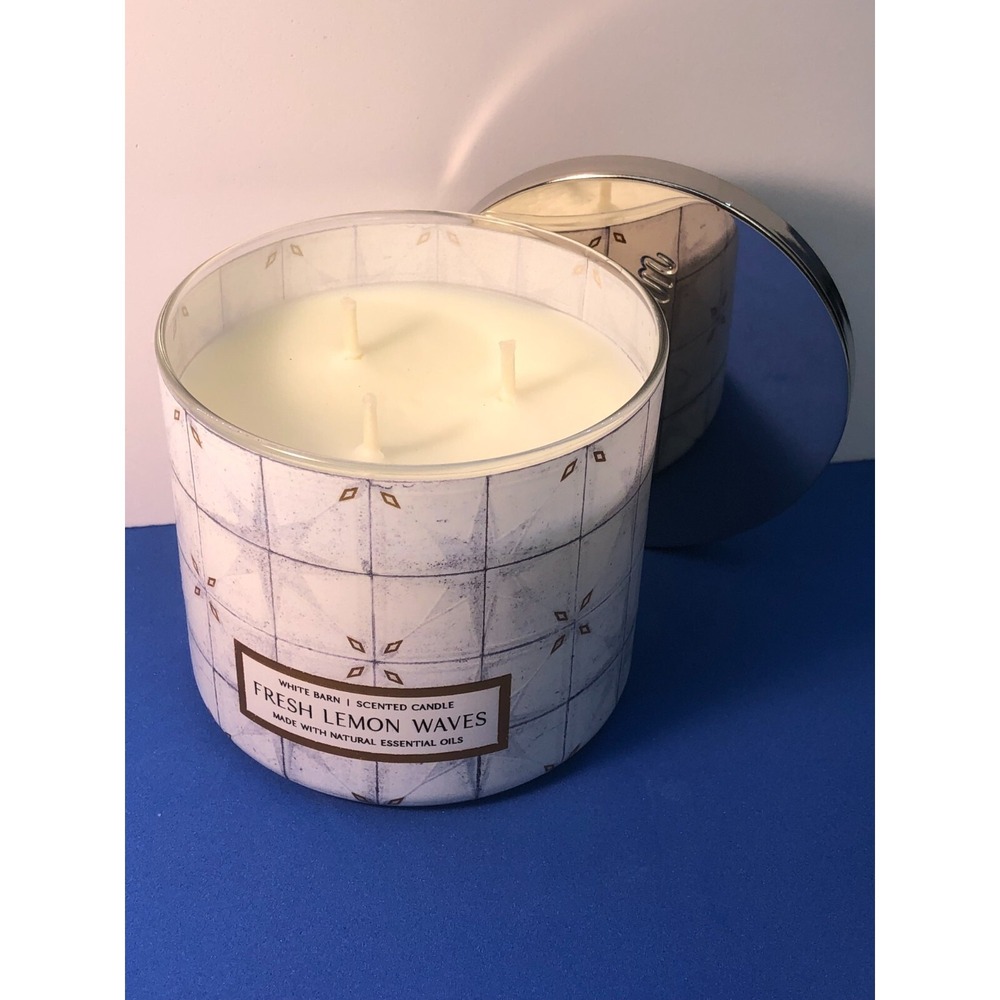 Bath & Body Works White Barn ~ "FRESH LEMON WAVES" 3 Wick Scented Candle 14.5 oz
